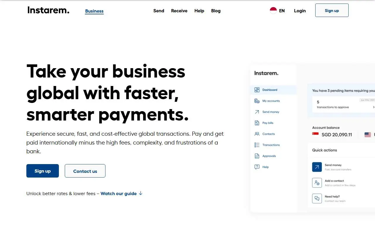 Tampilan website resmi Instarem (instarem.com)