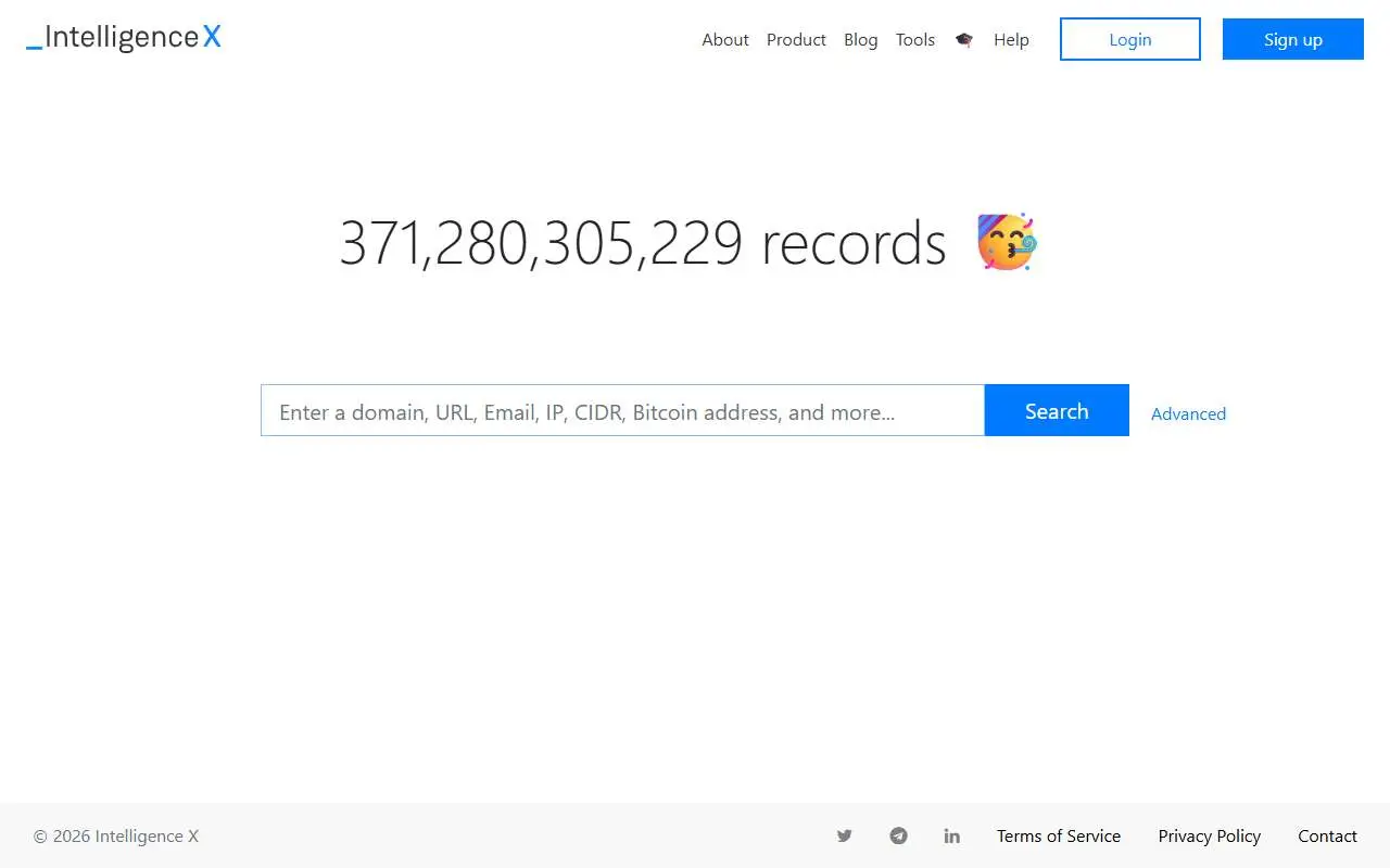 Tampilan website resmi Intelligence X (intelx.io)