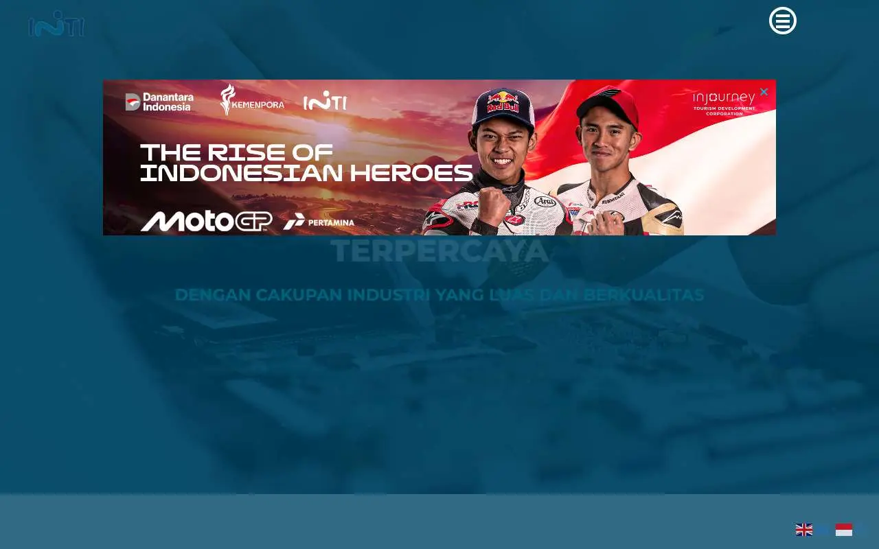 Tampilan website resmi Industri Telekomunikasi Indonesia (inti.co.id)