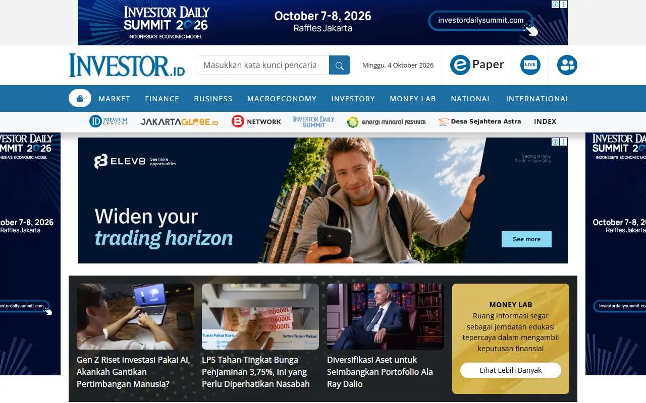 Tampilan website resmi Investor Daily (investor.id)