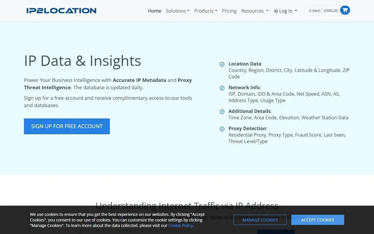 Tampilan website resmi IP2Location (ip2location.com)