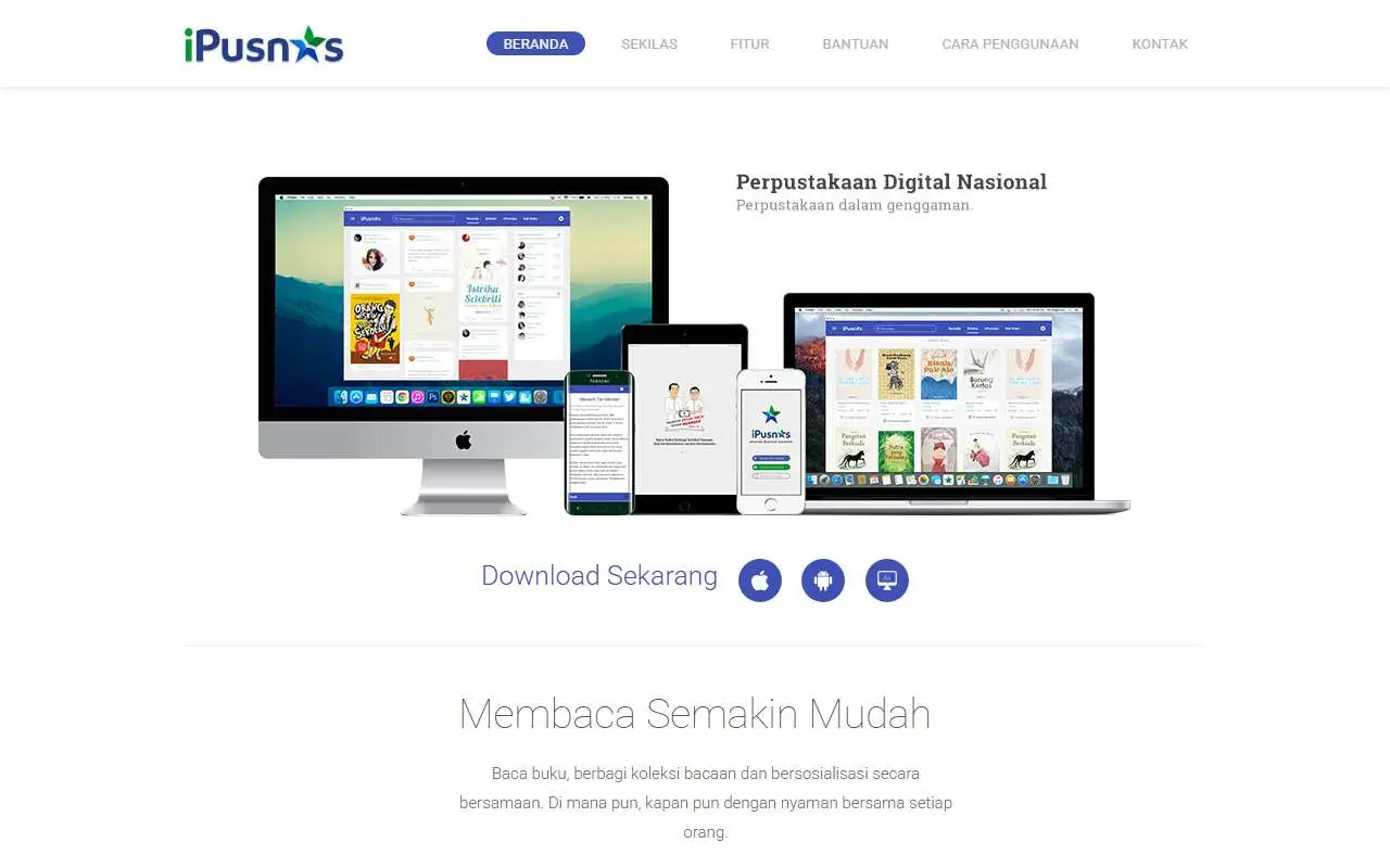 Tampilan website resmi iPusnas (ipusnas.id)