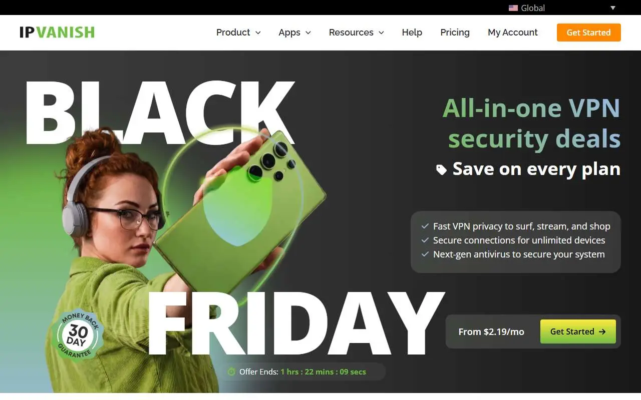 Tampilan website resmi IPVanish (ipvanish.com)