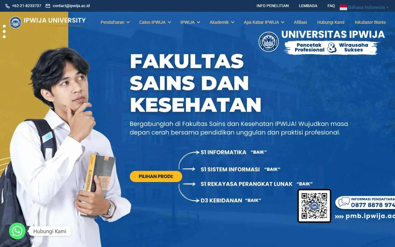 Tampilan website resmi Universitas IPWIJA (ipwija.ac.id)