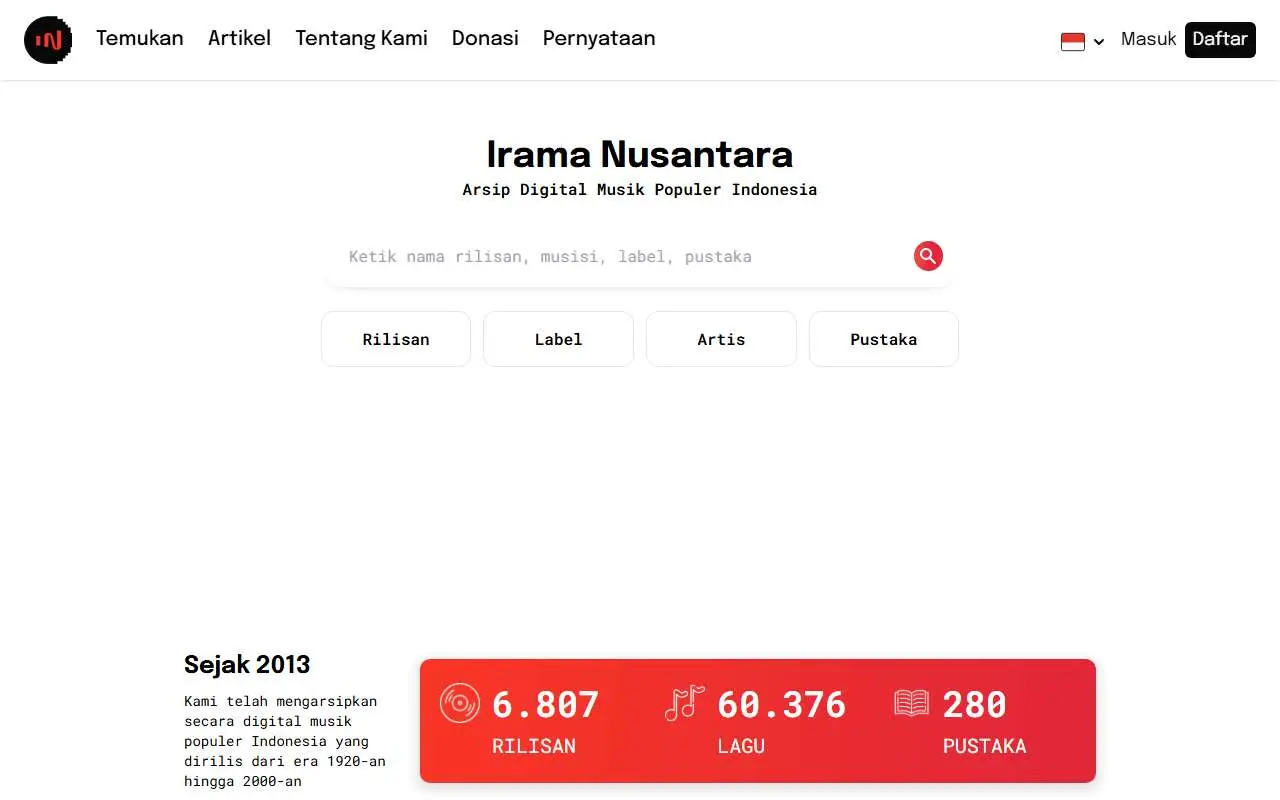 Tampilan website resmi Irama Nusantara (iramanusantara.org)