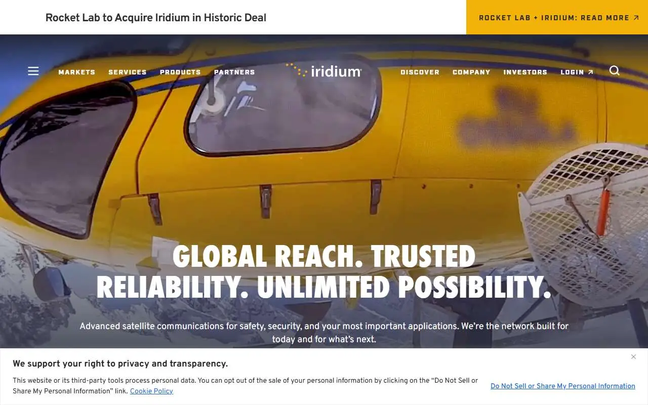Tampilan website resmi Iridium Communications (iridium.com)