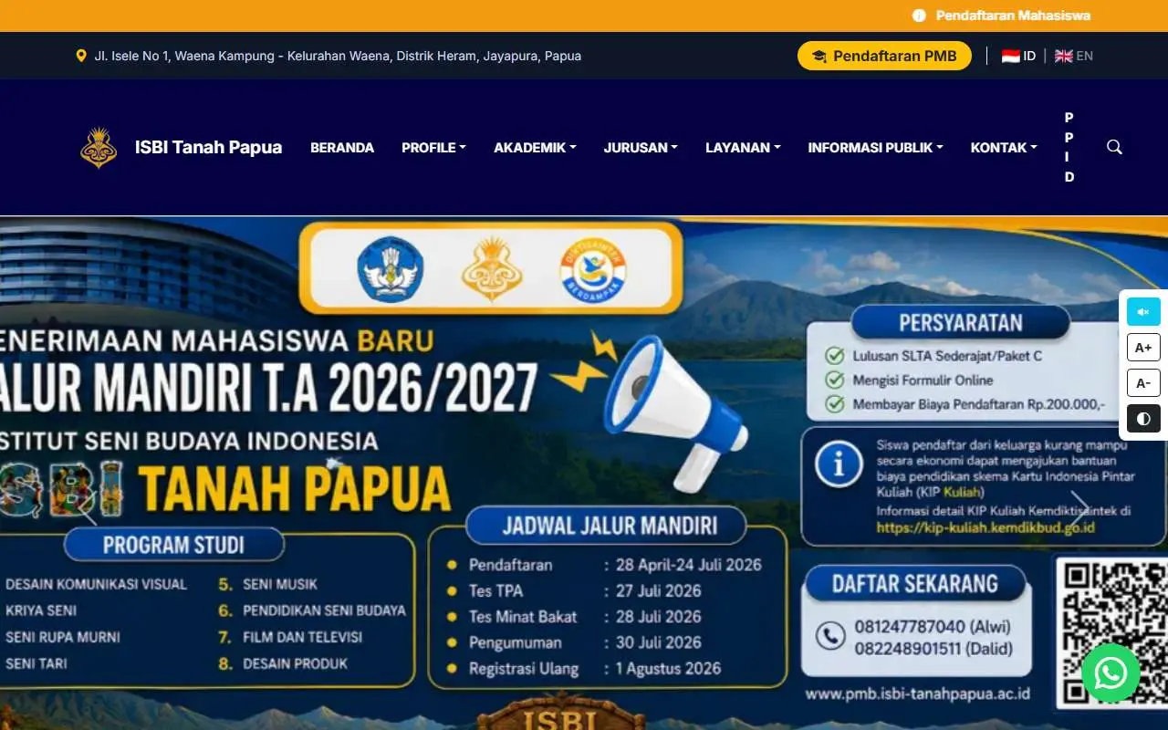 Tampilan website resmi ISBI Tanah Papua (isbi-tanahpapua.ac.id)