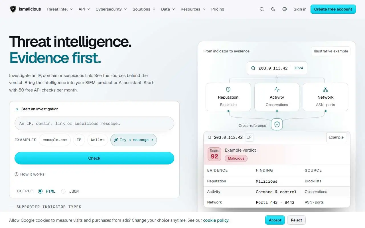 Tampilan website resmi isMalicious (ismalicious.com)