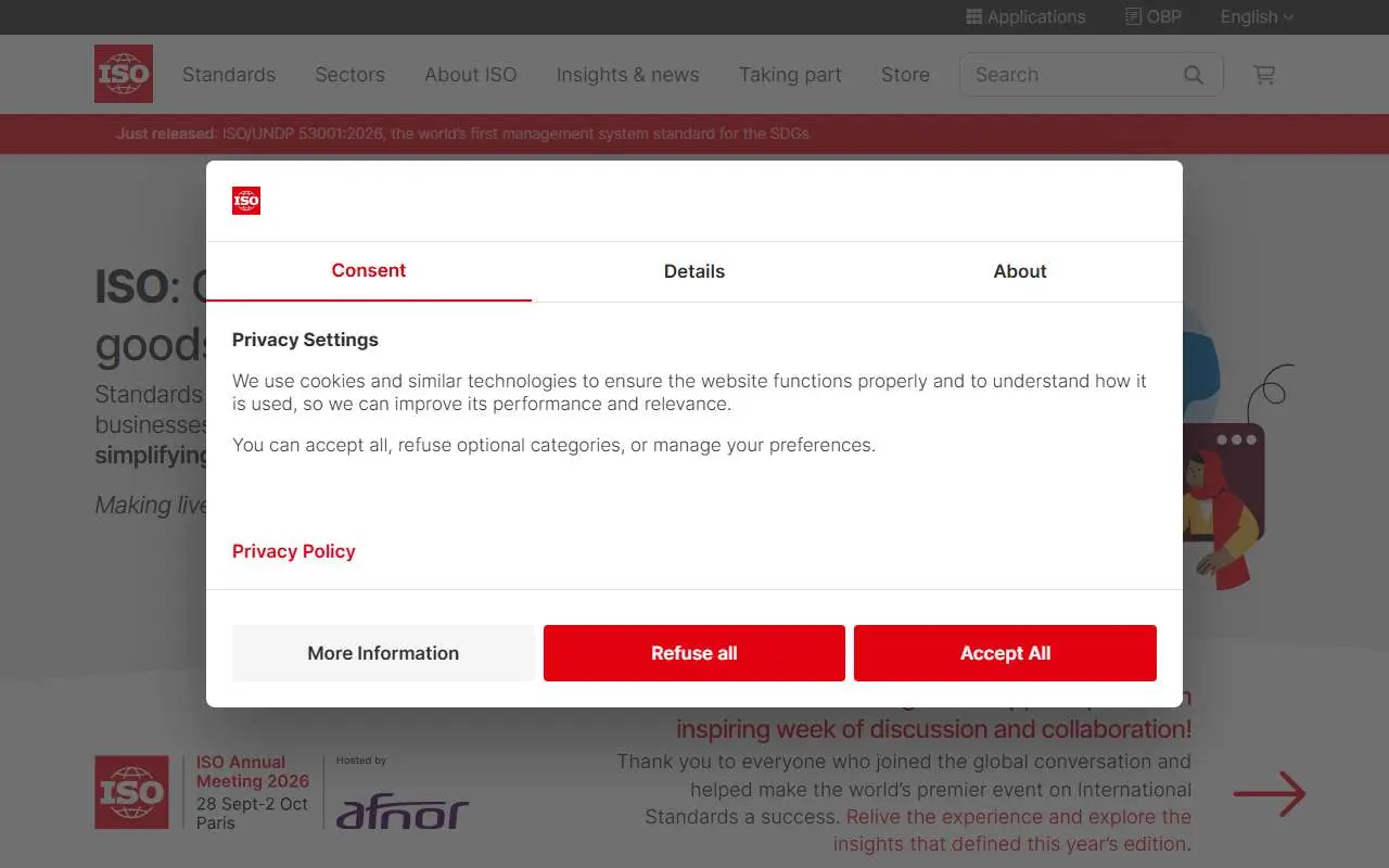 Tampilan website resmi ISO (iso.org)