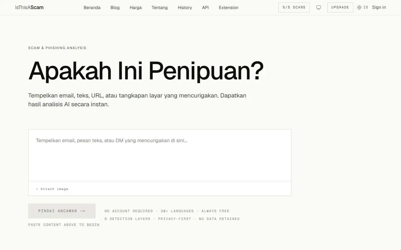 Tampilan website resmi IsThisAScam (isthisascam.to)