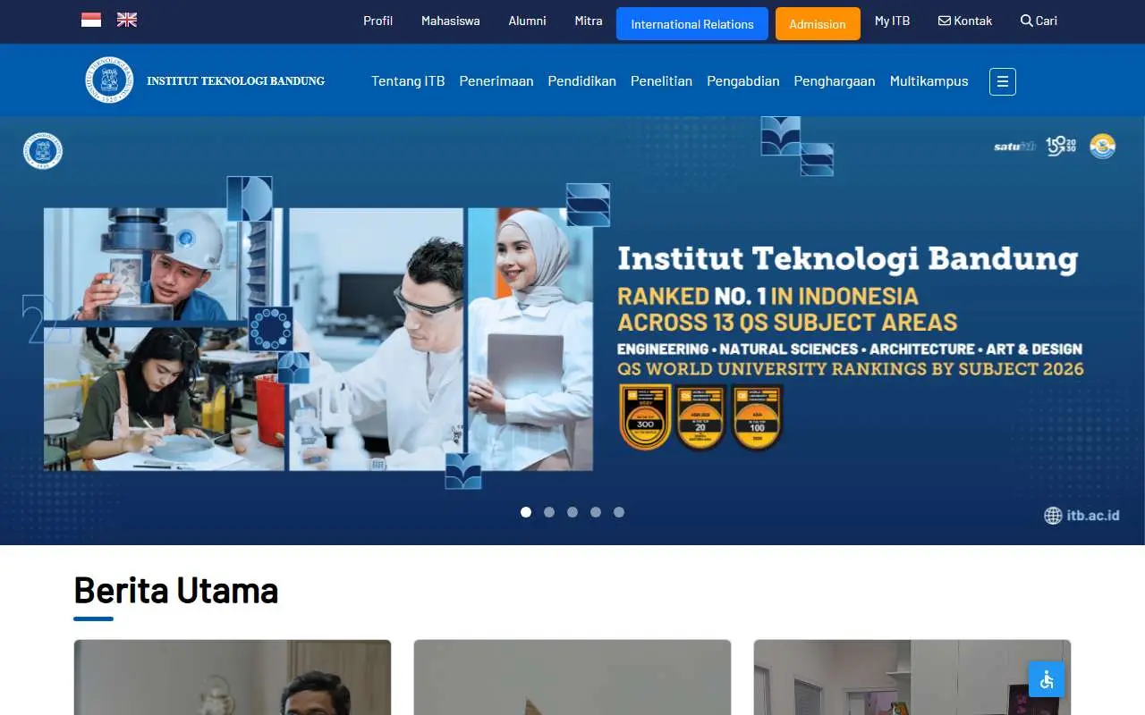 Tampilan website resmi Institut Teknologi Bandung (itb.ac.id)