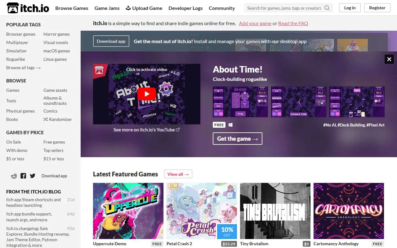 Tampilan website resmi itch.io (itch.io)