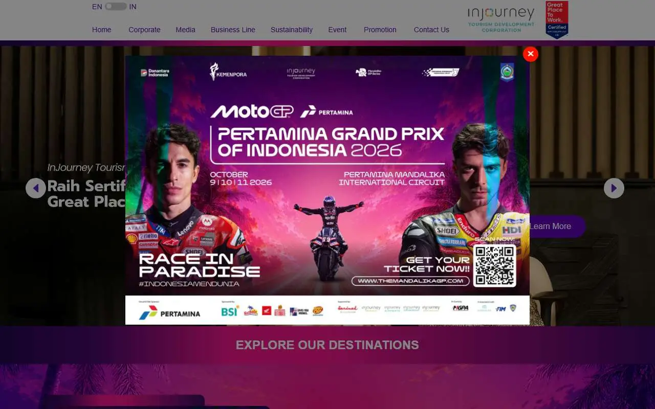 Tampilan website resmi ITDC Mandalika (itdc.co.id)