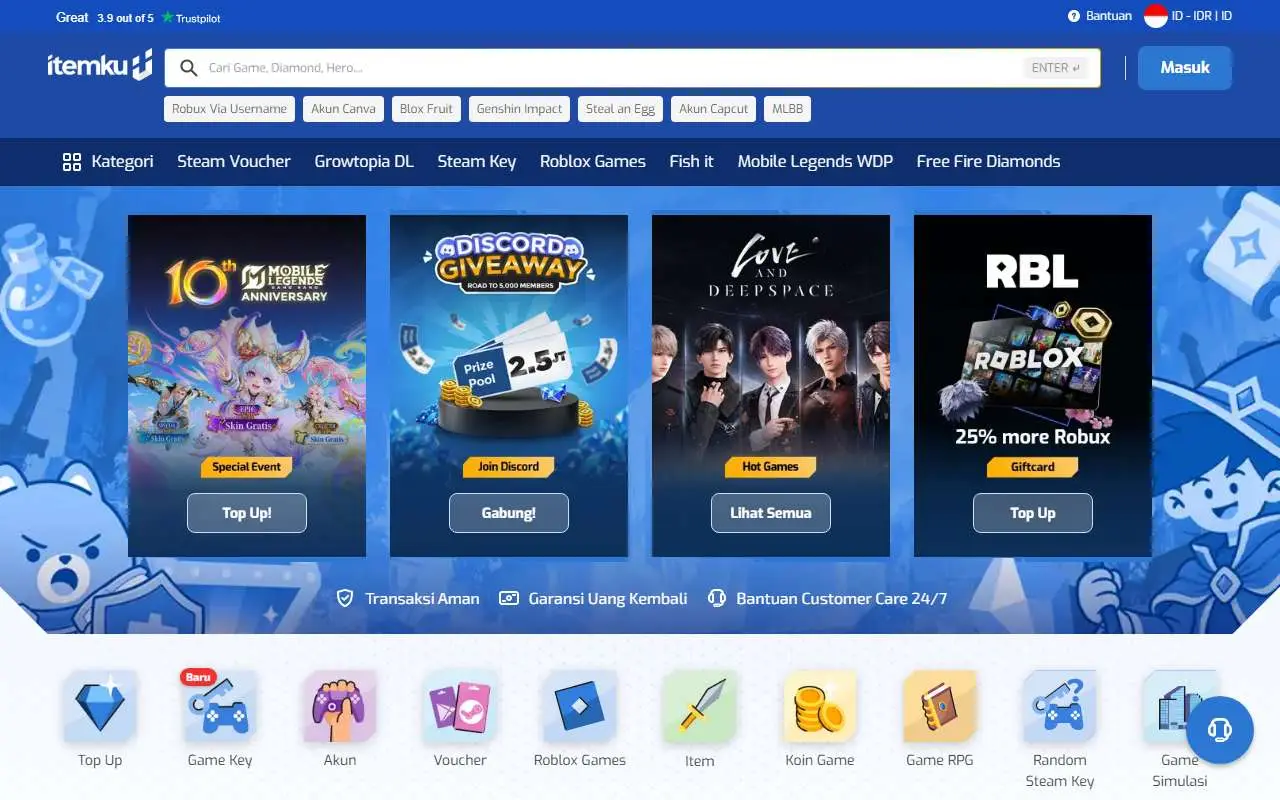 Tampilan website resmi itemku (itemku.com)