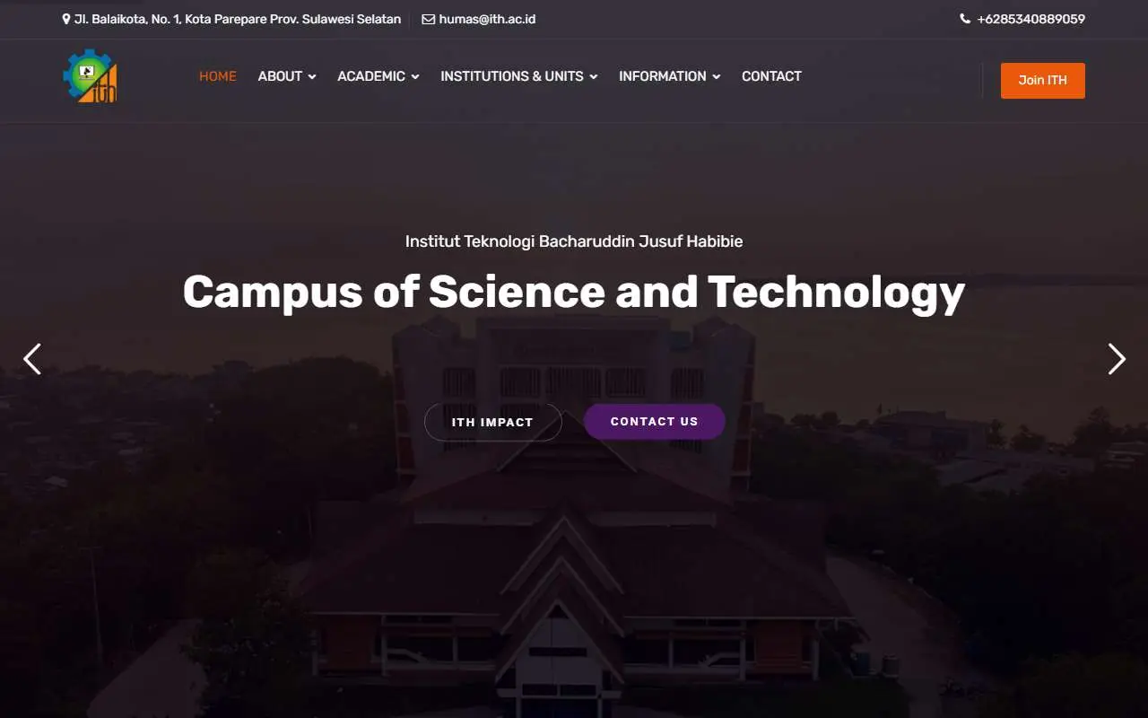 Tampilan website resmi Institut Teknologi BJ Habibie (ith.ac.id)