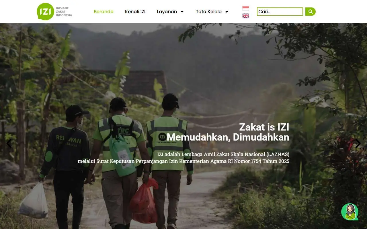 Tampilan website resmi Inisiatif Zakat Indonesia (izi.or.id)