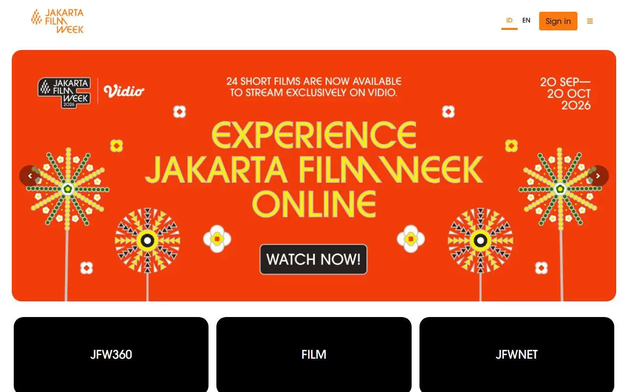 Tampilan website resmi Jakarta Film Week (jakartafilmweek.com)