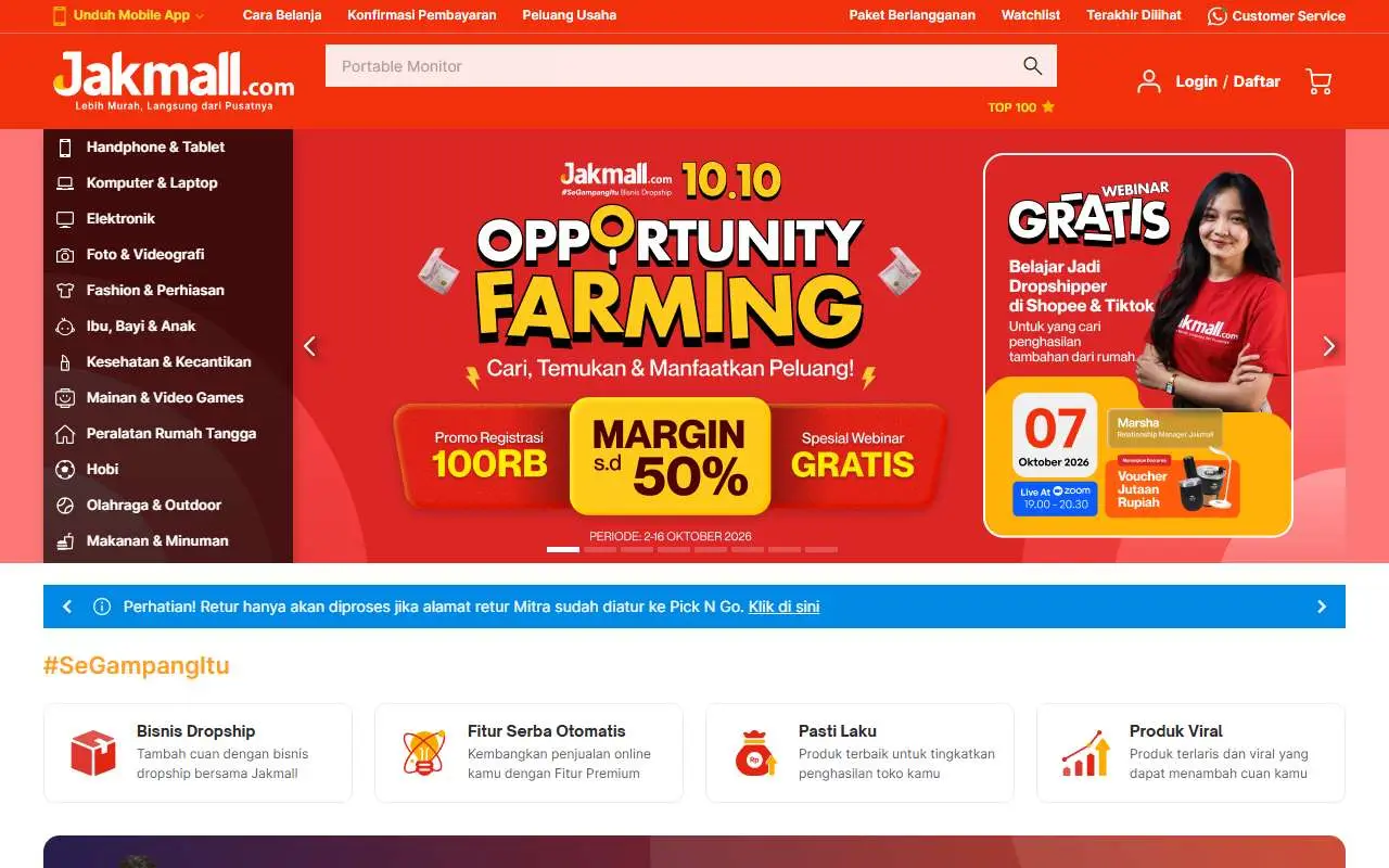 Tampilan website resmi Jakmall (jakmall.com)