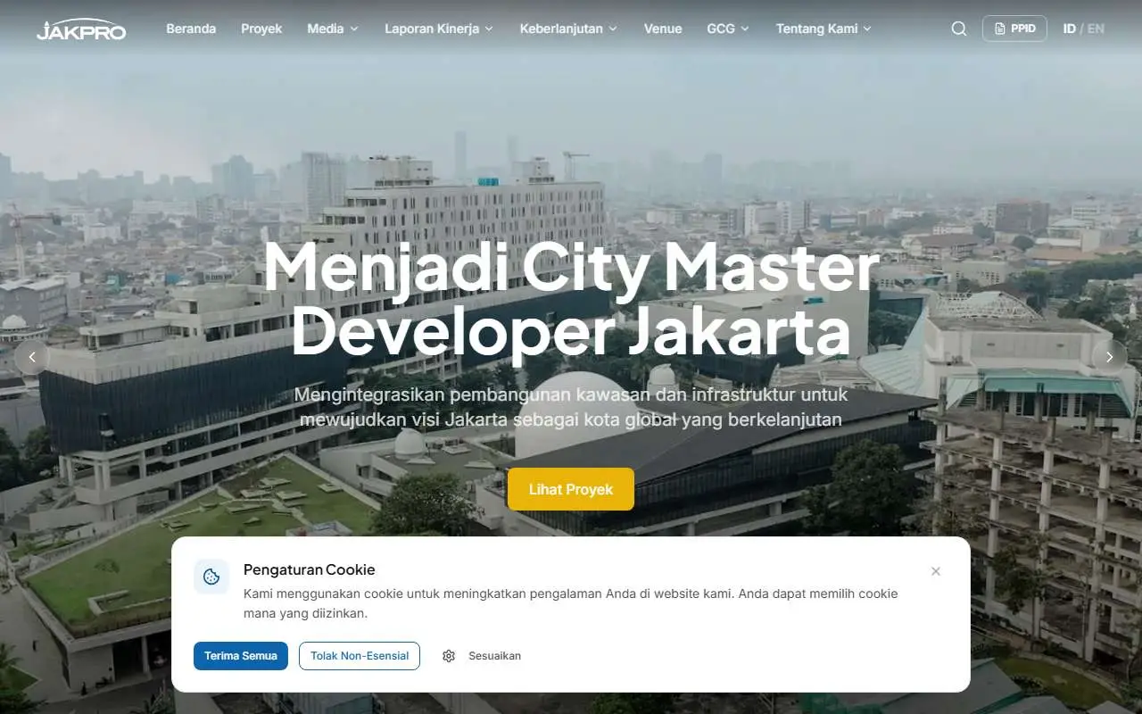 Tampilan website resmi Jakarta Propertindo (jakpro.co.id)