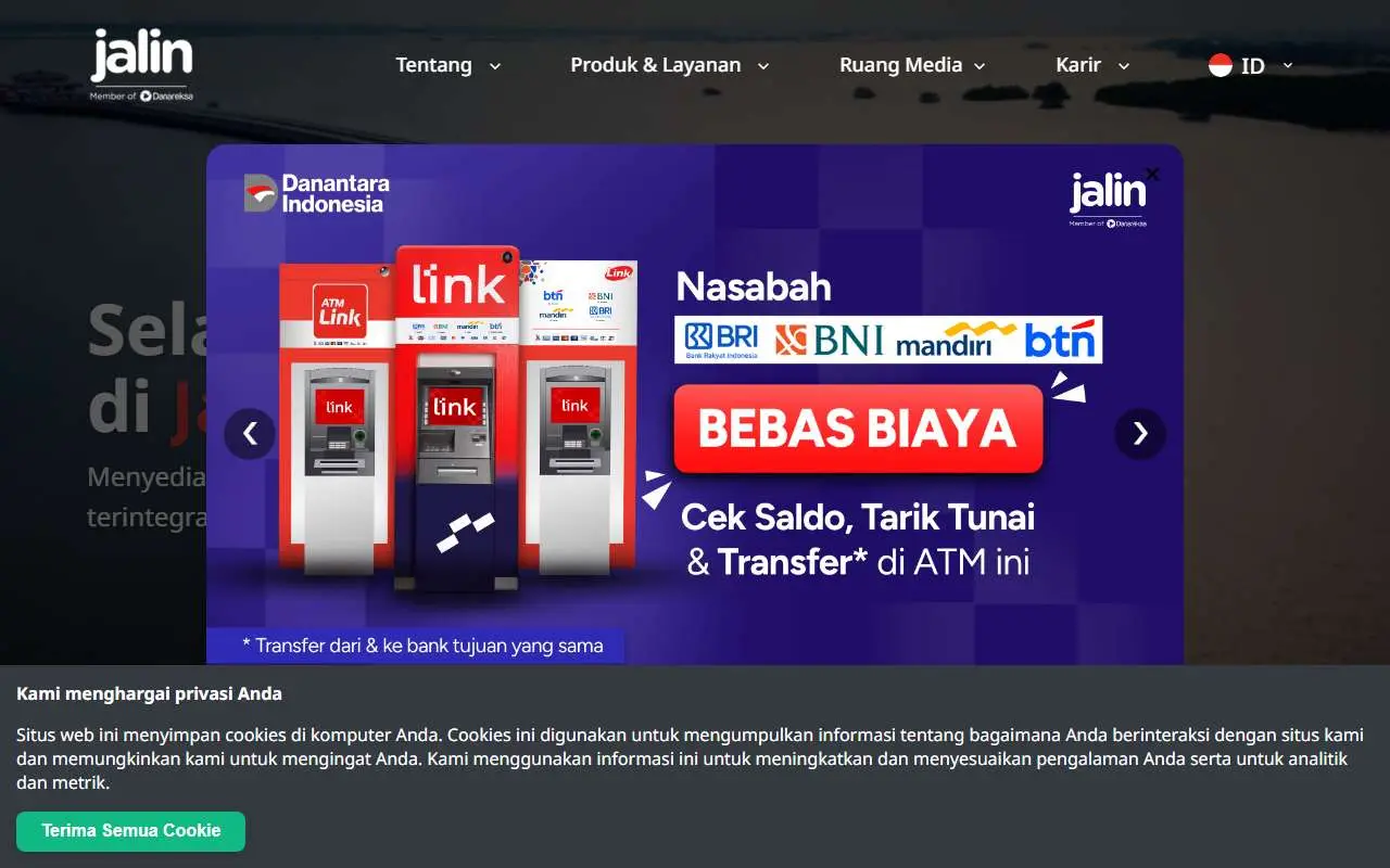 Tampilan website resmi Jalin Pembayaran Nusantara (jalin.co.id)