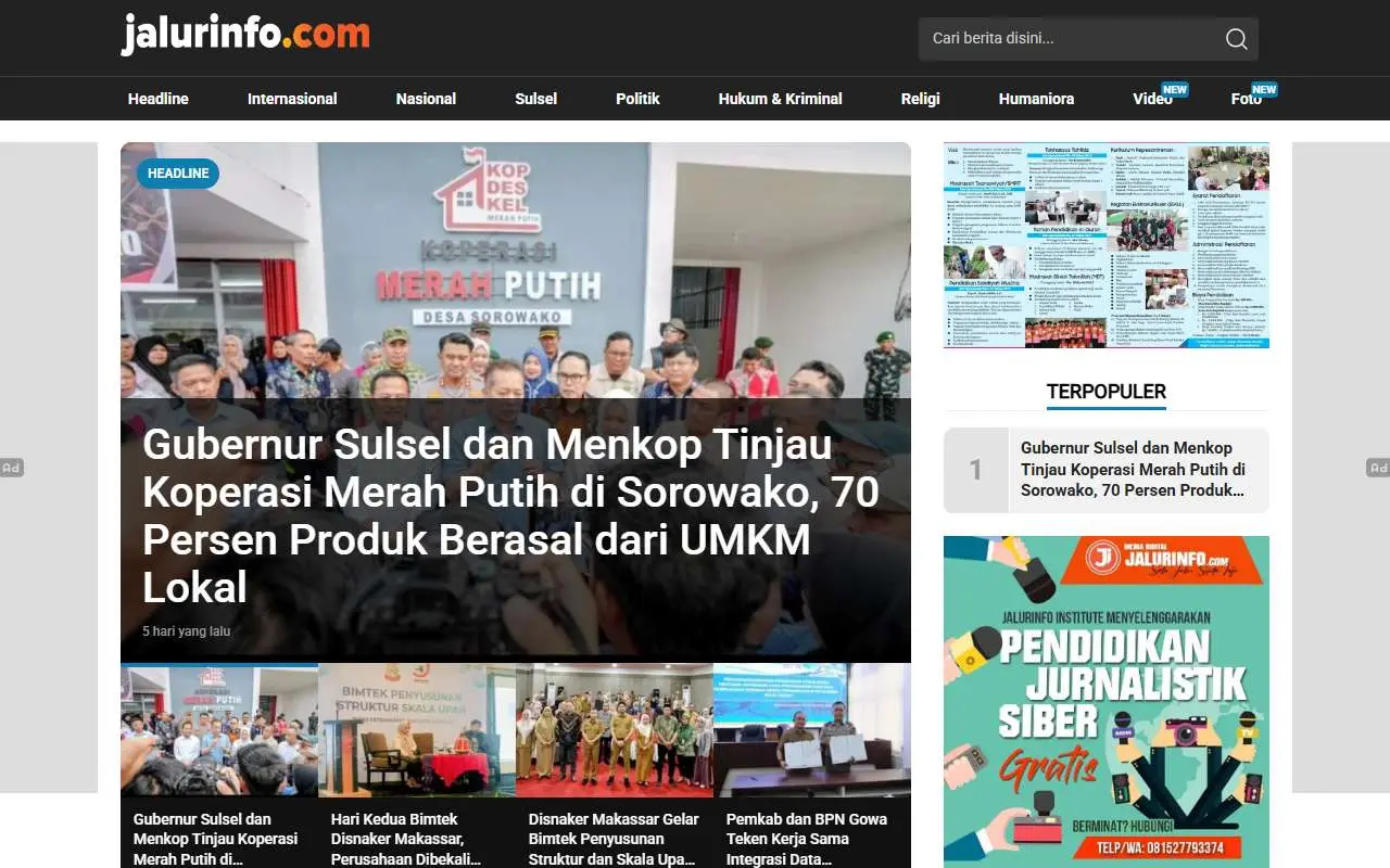 Tampilan website resmi Jalur Info (jalurinfo.com)