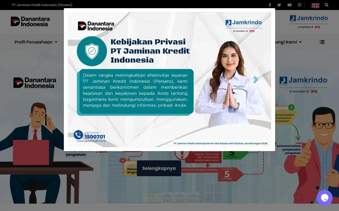Tampilan website resmi Jamkrindo (jamkrindo.co.id)