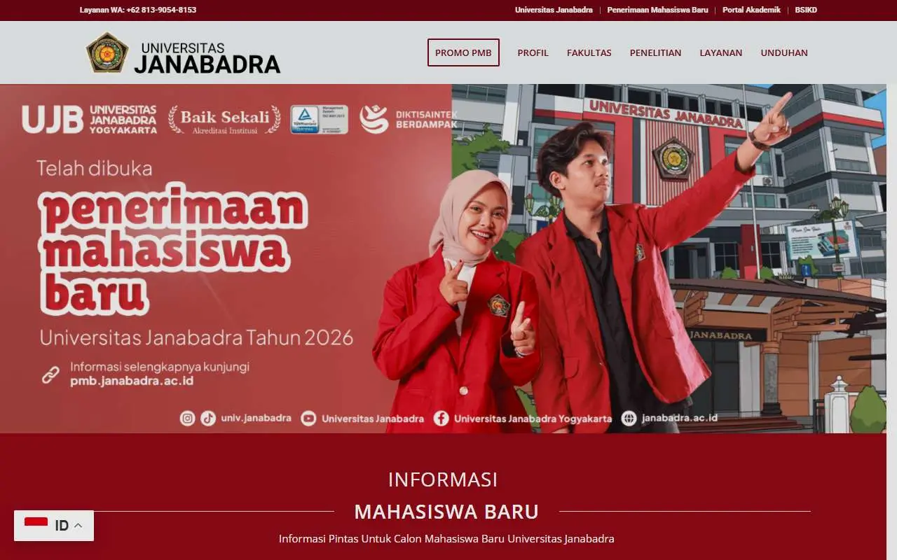 Tampilan website resmi Universitas Janabadra (janabadra.ac.id)