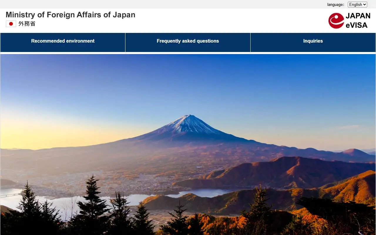 Tampilan website resmi Japan eVISA (evisa.mofa.go.jp)