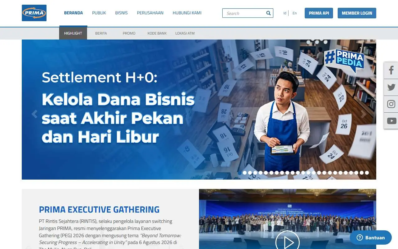 Tampilan website resmi PRIMA (jaringanprima.co.id)