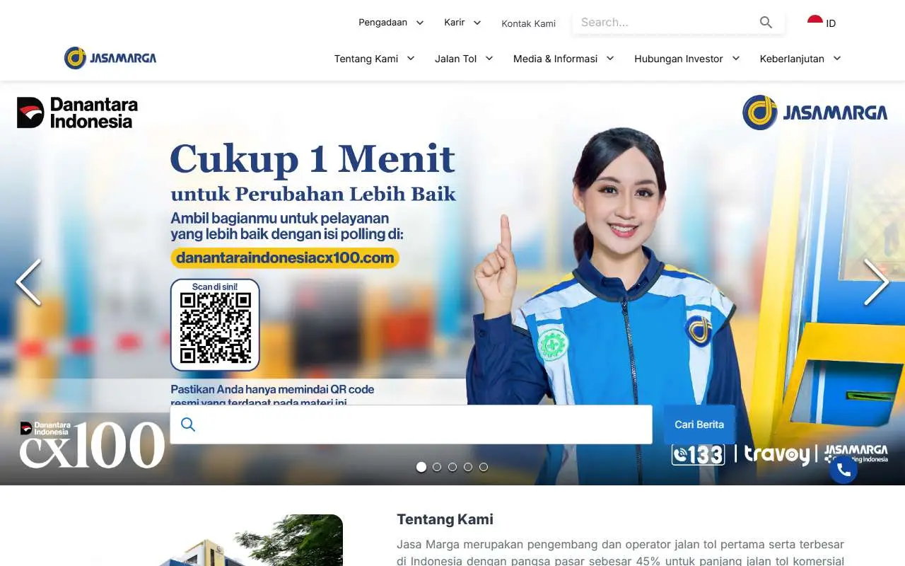 Tampilan website resmi Jasa Marga (jasamarga.com)