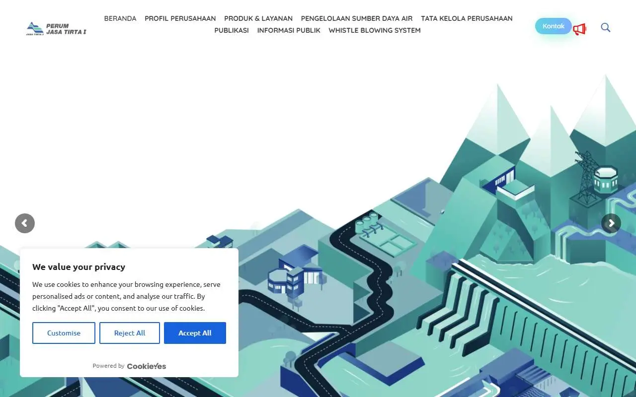 Tampilan website resmi Jasa Tirta I (jasatirta1.co.id)