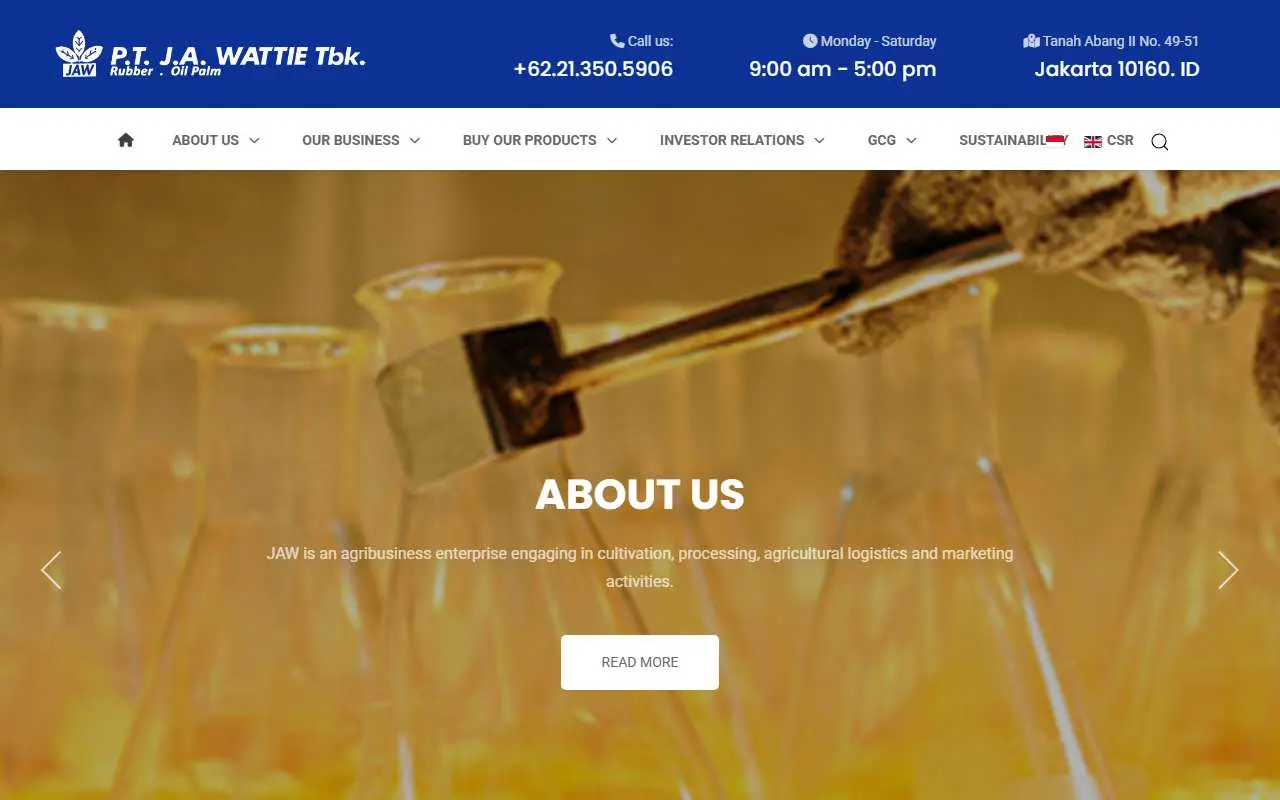 Tampilan website resmi Jaya Agra Wattie (jawattie.com)