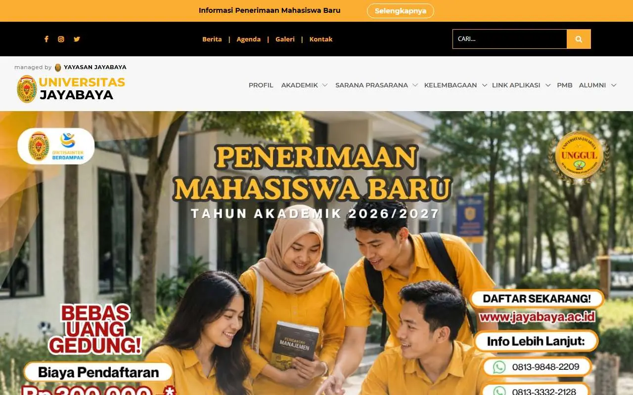 Tampilan website resmi Universitas Jayabaya (jayabaya.ac.id)