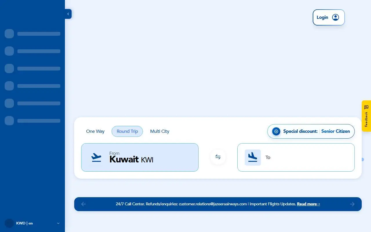 Tampilan website resmi Jazeera Airways (jazeeraairways.com)