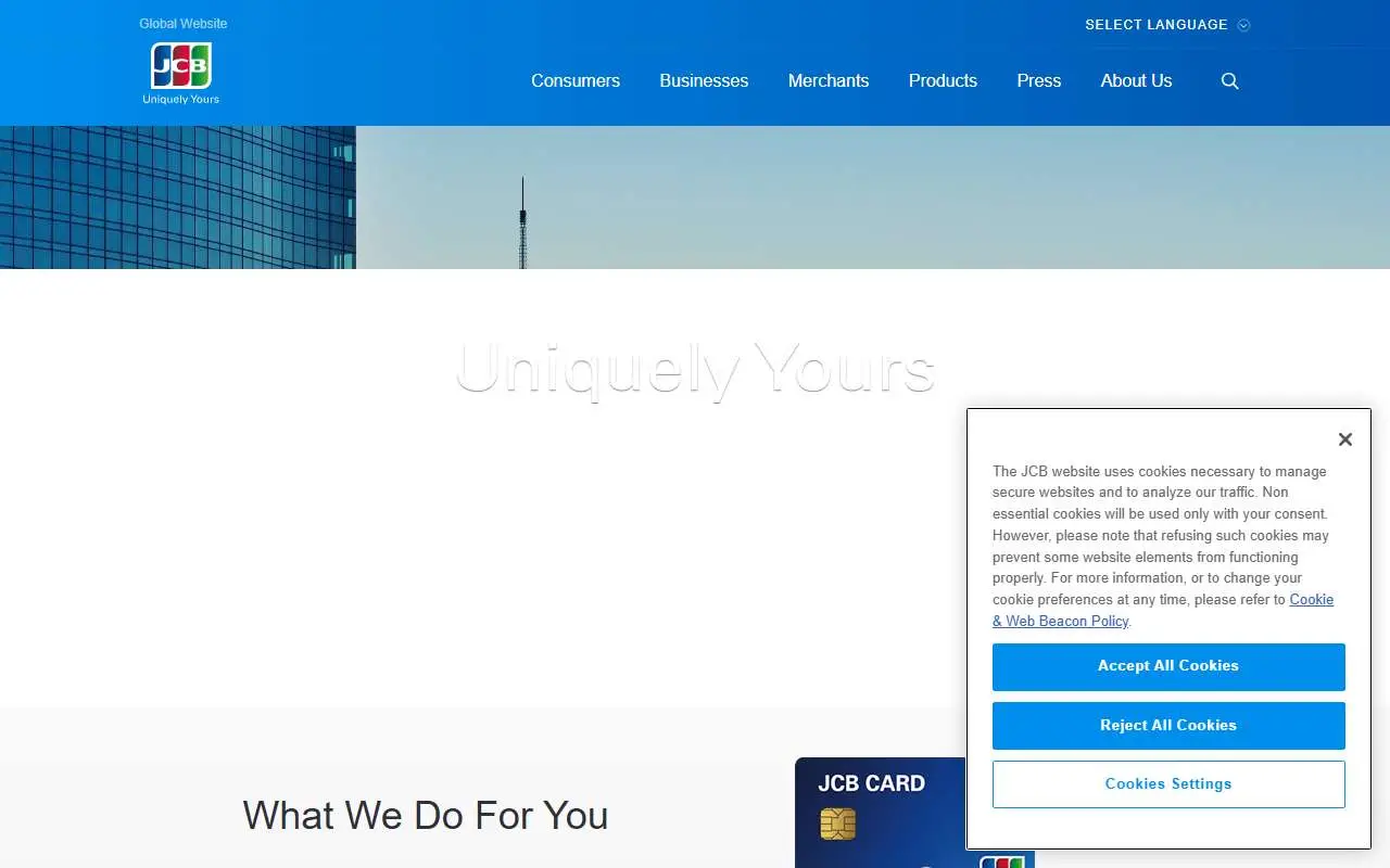 Tampilan website resmi JCB (global.jcb)