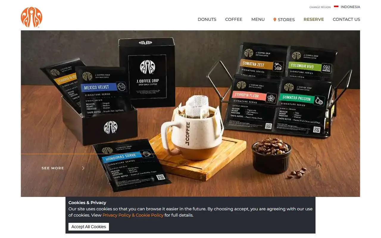 Tampilan website resmi J.CO Donuts & Coffee (jcodonuts.com)