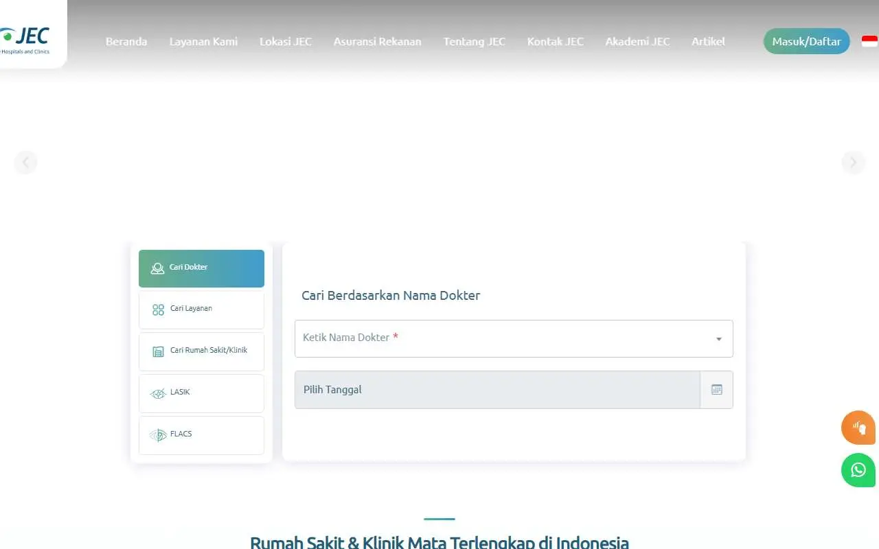 Tampilan website resmi Rumah Sakit Mata JEC (jec.co.id)
