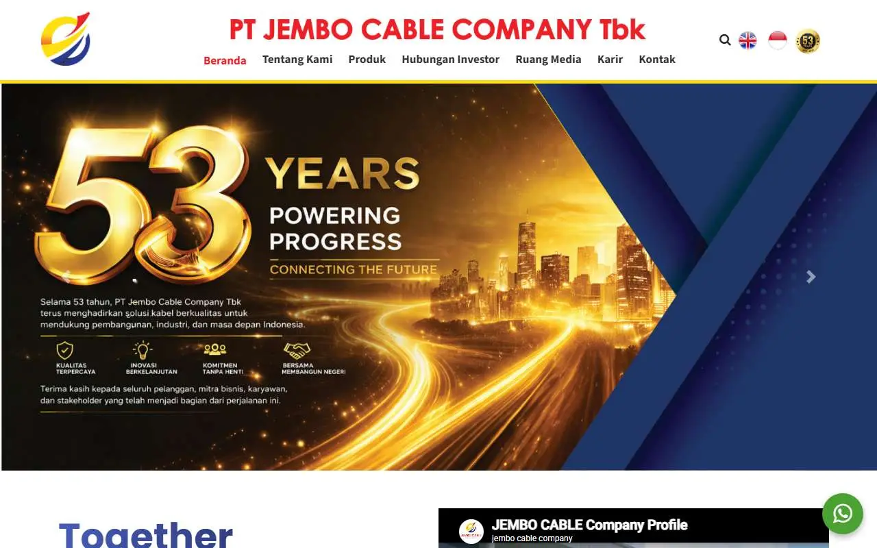 Tampilan website resmi Jembo Cable Company (jembo.co.id)