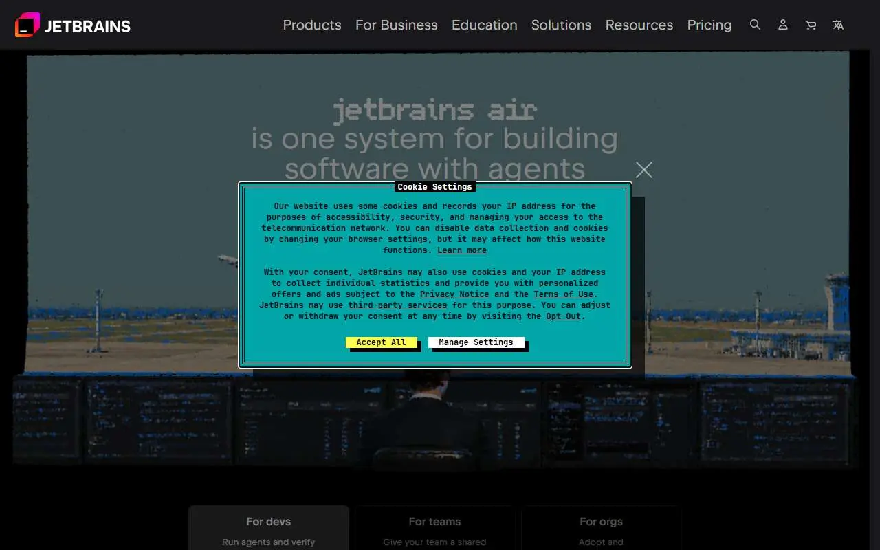 Tampilan website resmi JetBrains (jetbrains.com)