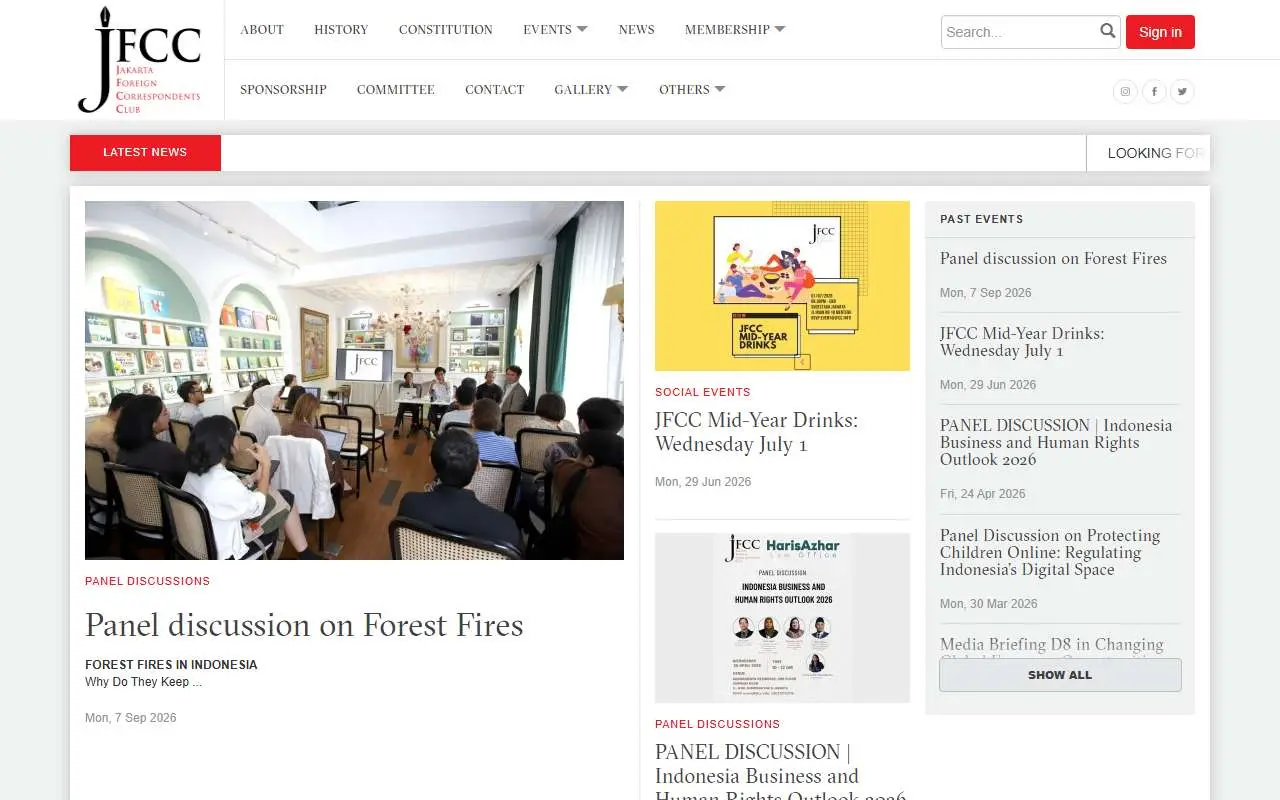 Tampilan website resmi Jakarta Foreign Correspondents Club (jfcc.info)