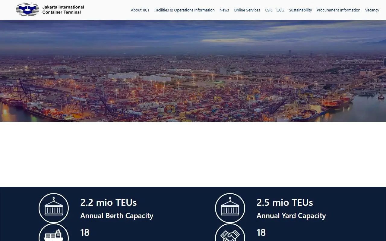 Tampilan website resmi Jakarta International Container Terminal (jict.co.id)