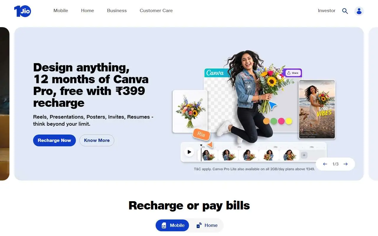 Tampilan website resmi Jio (jio.com)