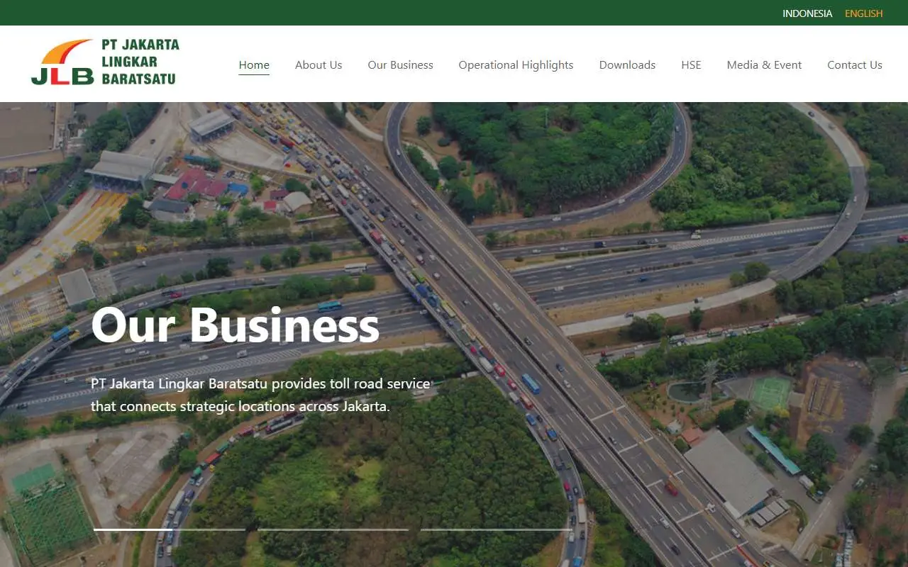 Tampilan website resmi Jakarta Lingkar Baratsatu (jlbsatu.com)