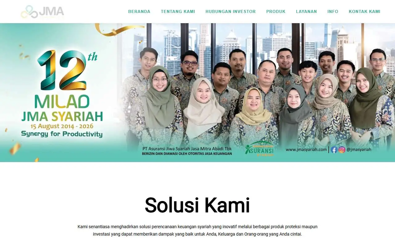 Tampilan website resmi Asuransi Jiwa Syariah Jasa Mitra Abadi (jmasyariah.com)