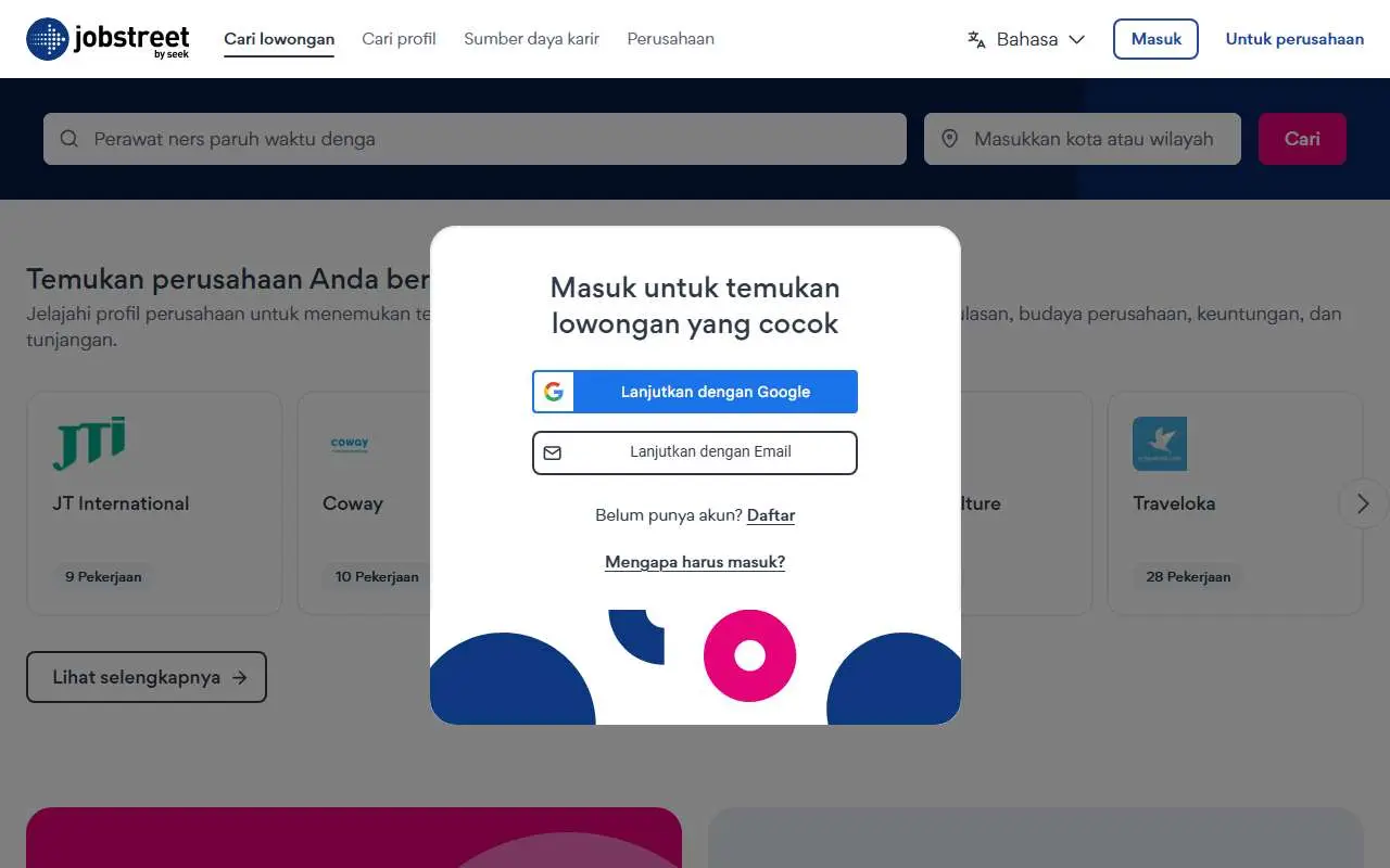 Tampilan website resmi JobStreet Indonesia (jobstreet.com)