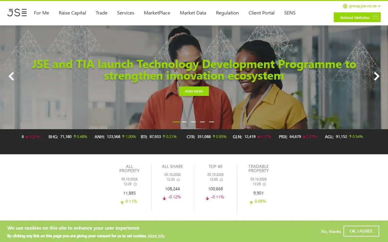 Tampilan website resmi Bursa Efek Johannesburg (jse.co.za)