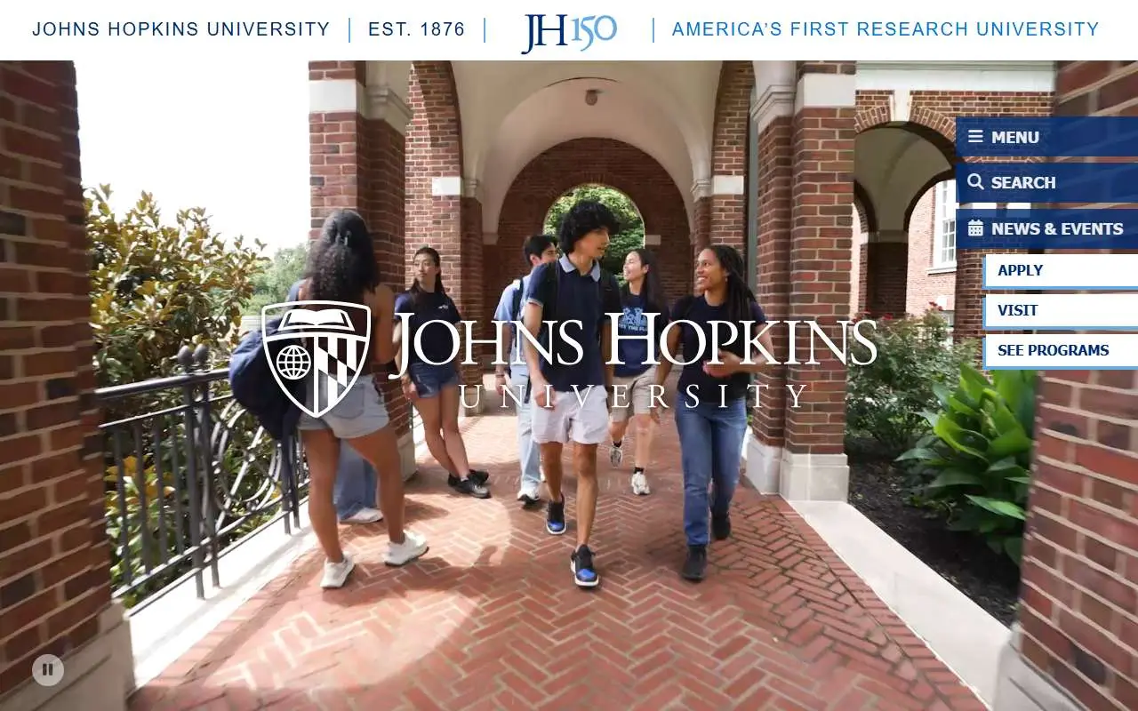 Tampilan website resmi Universitas Johns Hopkins (jhu.edu)