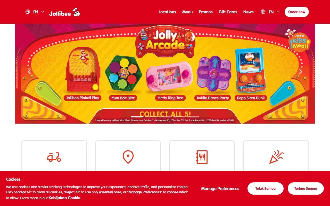 Tampilan website resmi Jollibee (jollibee.com.ph)
