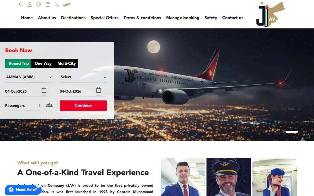 Tampilan website resmi Jordan Aviation (jordanaviation.jo)
