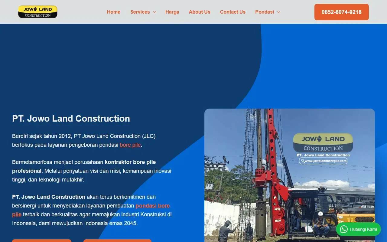 Tampilan website resmi JOWO LAND CONSTRUCTION (jowolandborepile.com)
